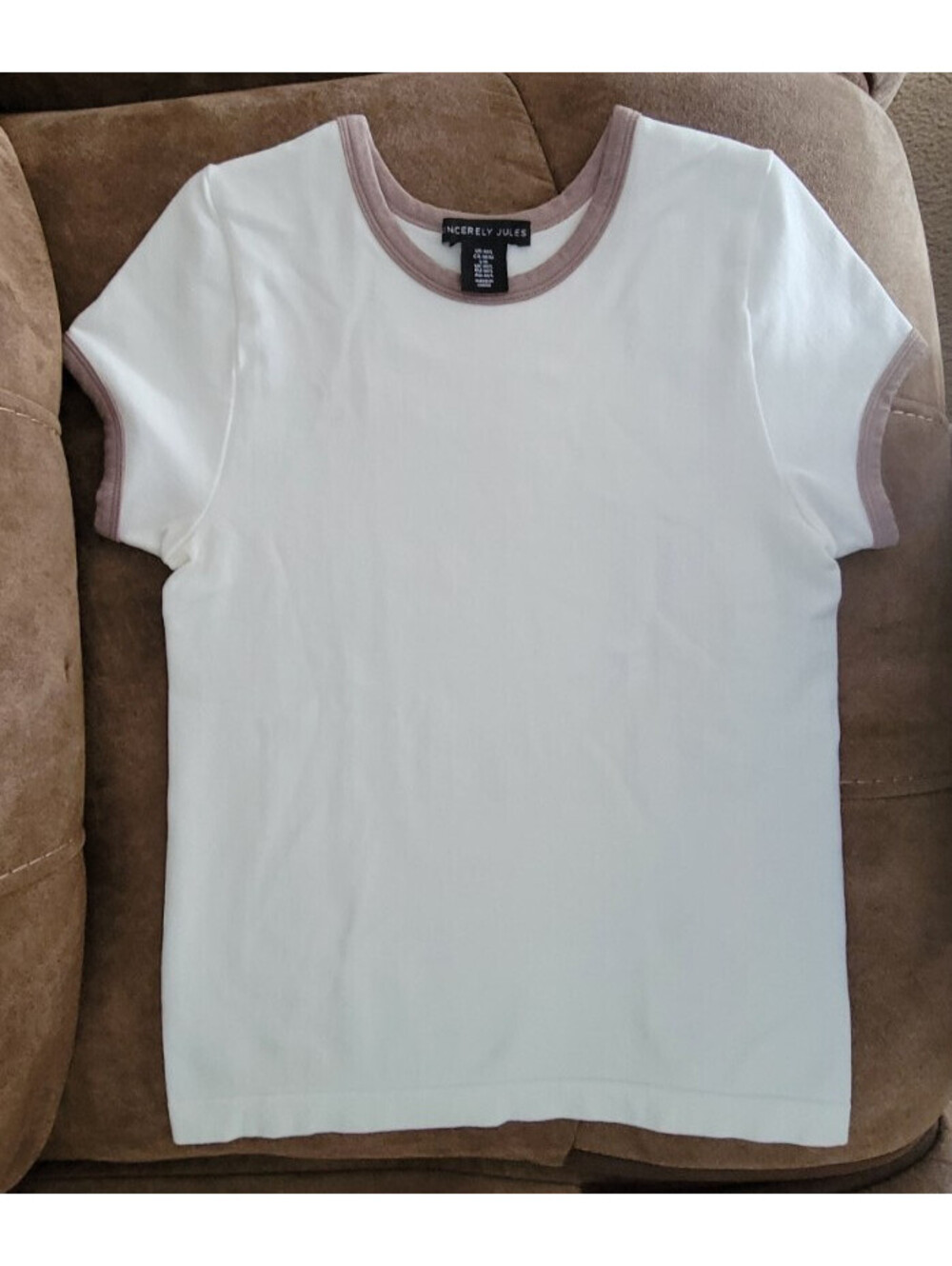 Sincerely Jules Women's Size M/L Cream Tan Short Sleeve Top
